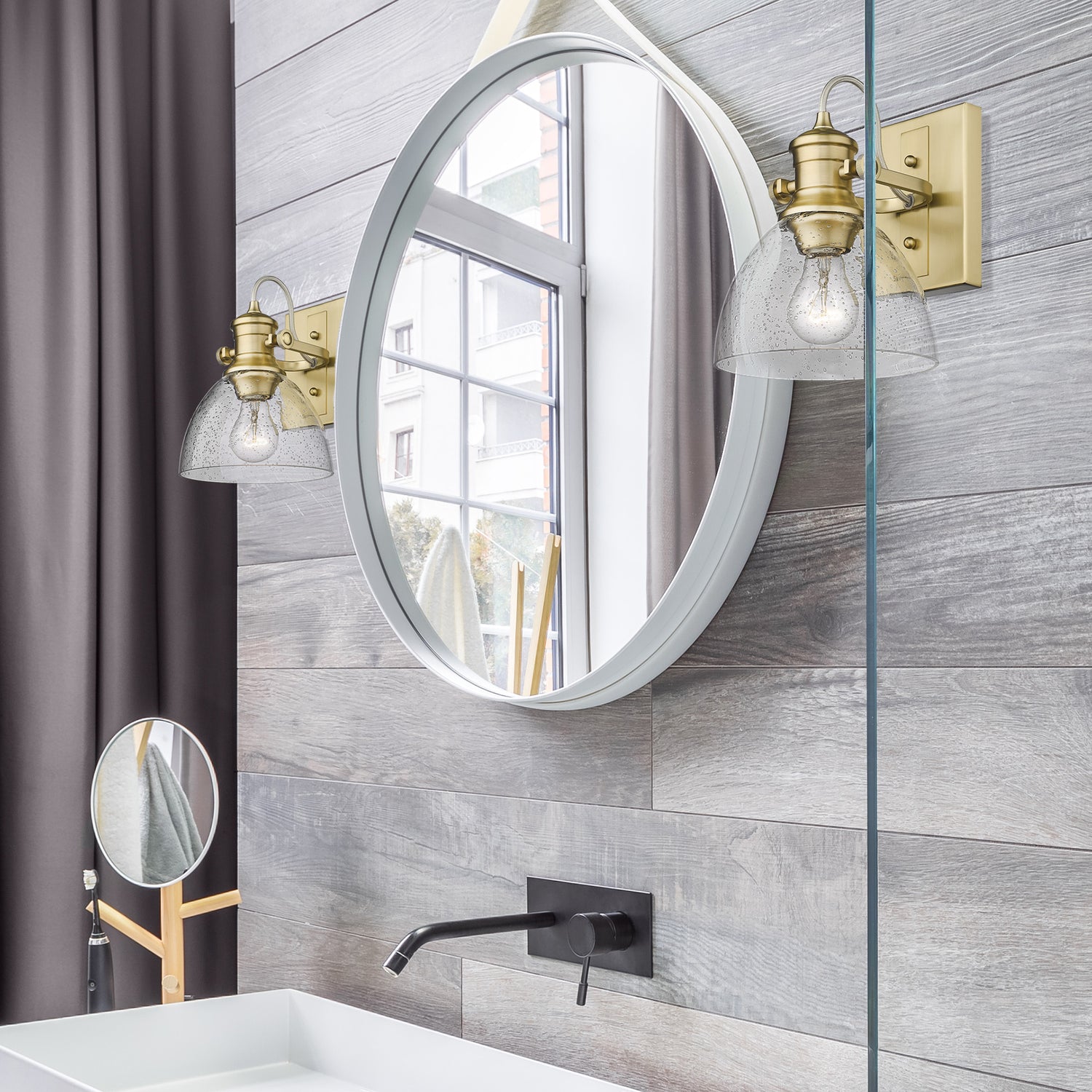 Hines BCB 1 Light Bath Vanity in Brushed Champagne Bronze with Seeded Glass Shade