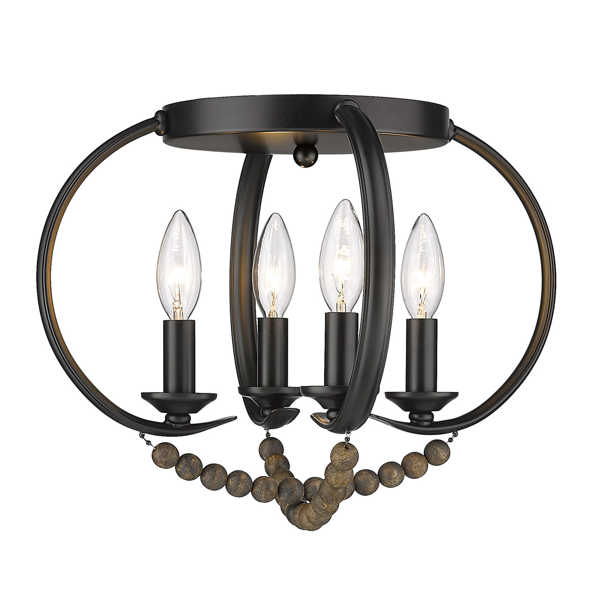 Flori Flush Mount in Matte Black with Espresso Wood Beads