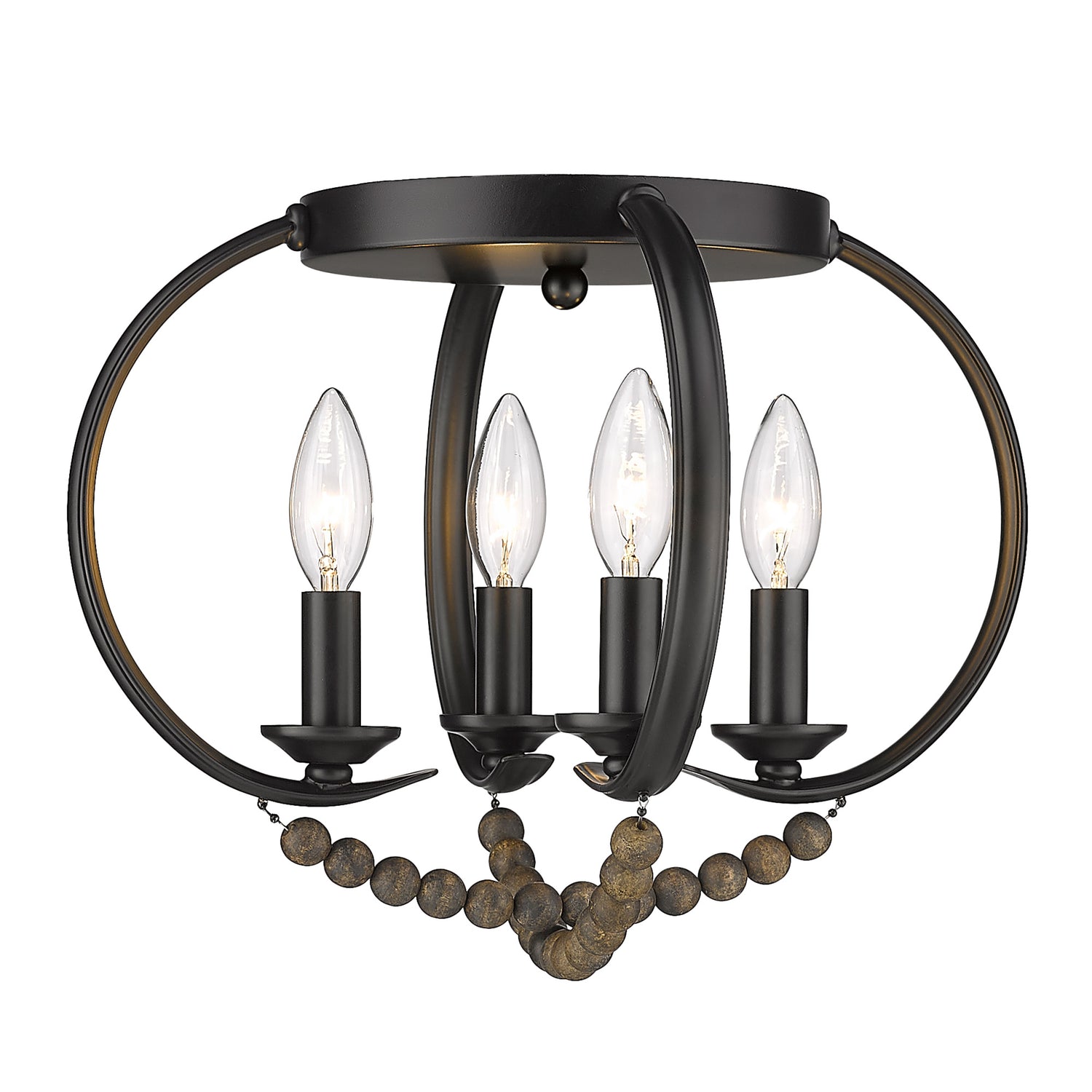 Flori Flush Mount in Matte Black with Espresso Wood Beads