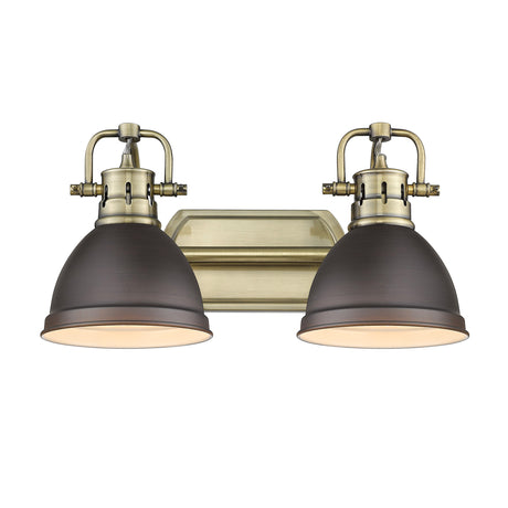Duncan 2 Light Bath Vanity in Aged Brass with Rubbed Bronze Shades