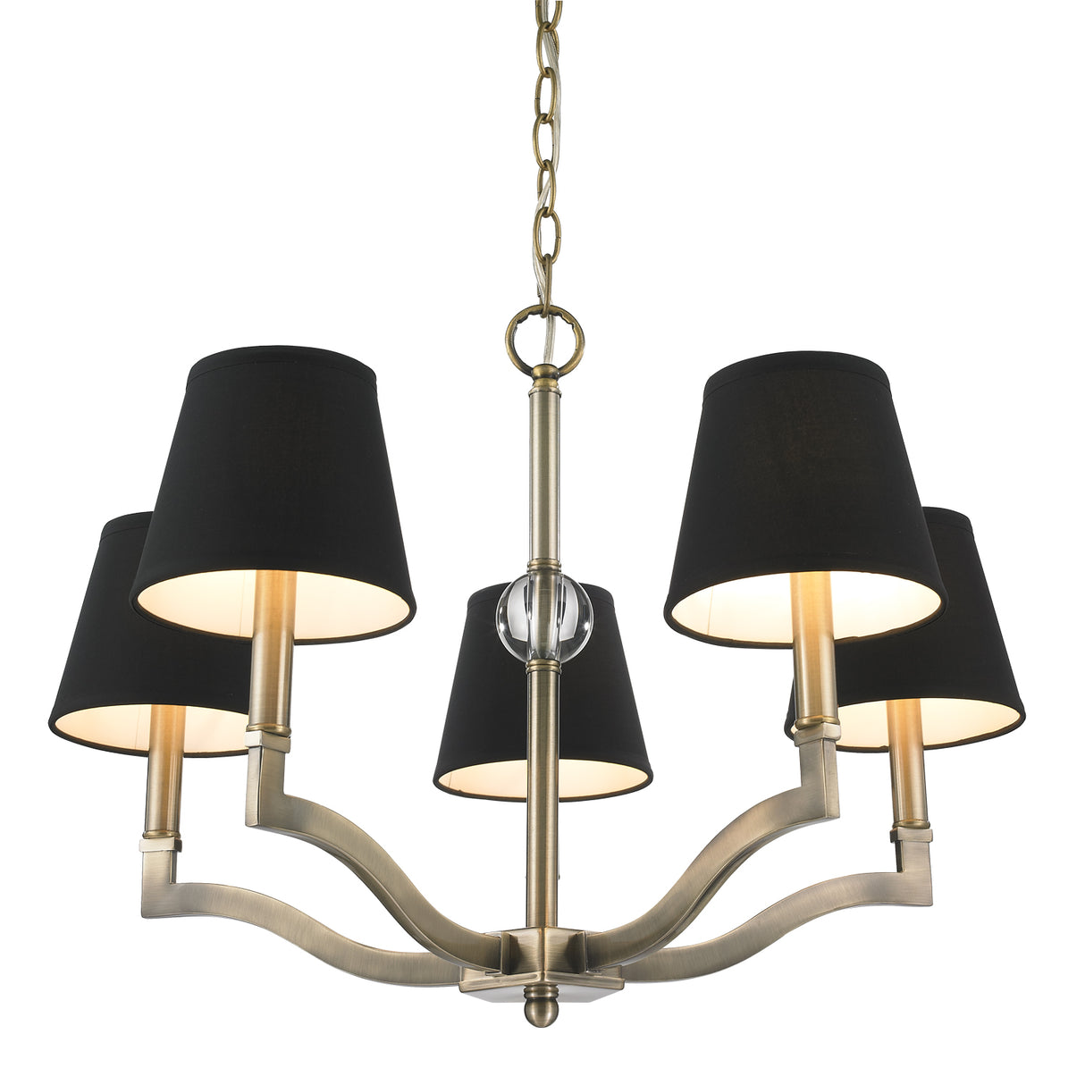 Waverly 5 Light Chandelier in Aged Brass with Tuxedo Shade