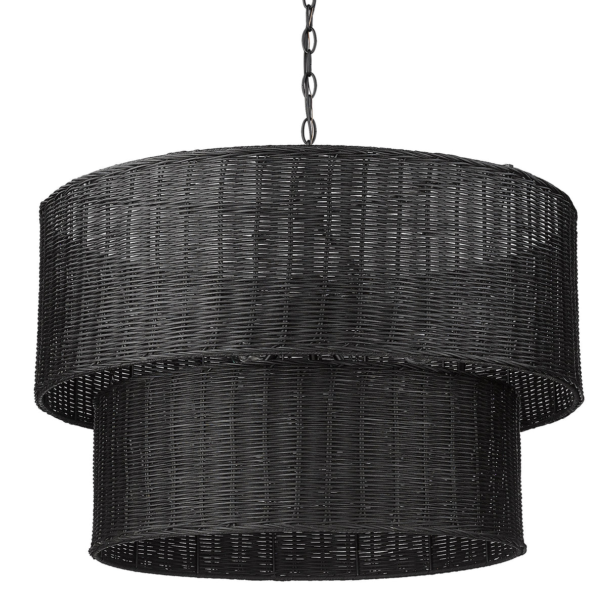 Erma 9 Light Chandelier in Matte Black and Black Wicker