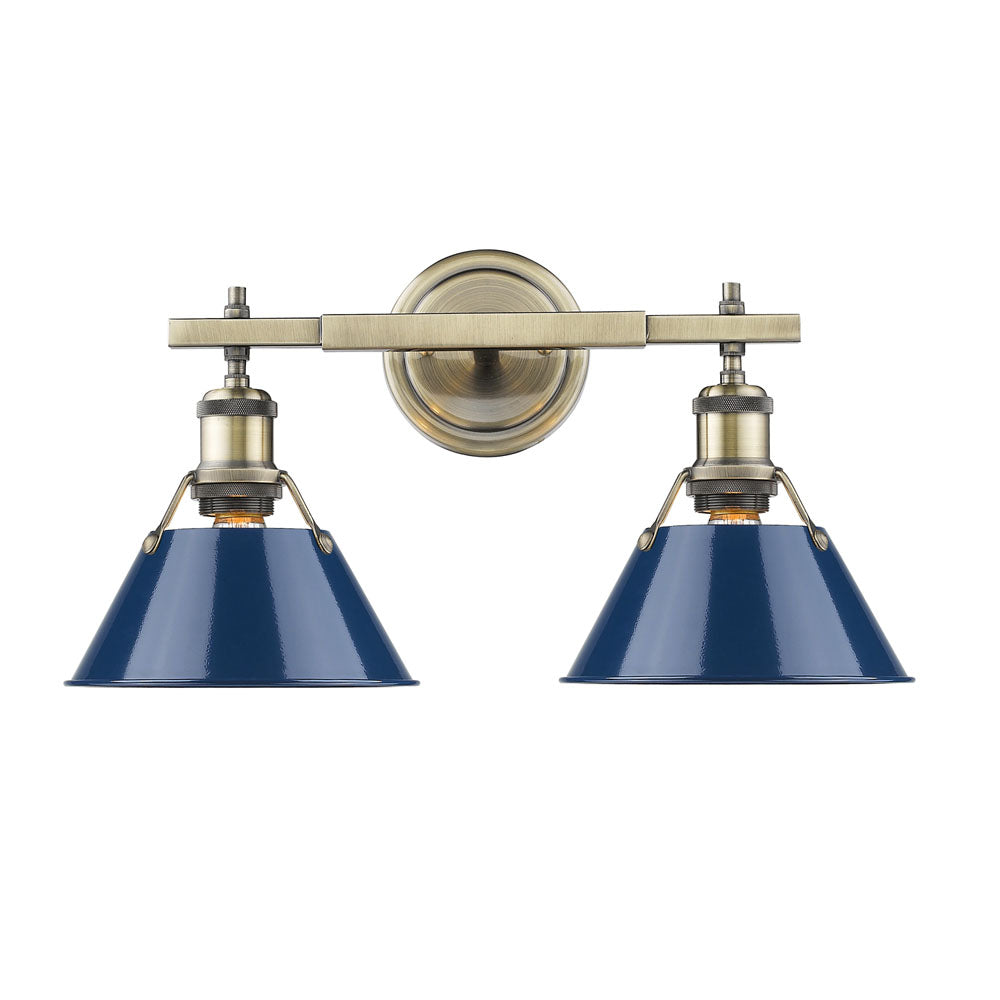 Orwell AB 2 Light Bath Vanity in Aged Brass with Navy Blue Shade