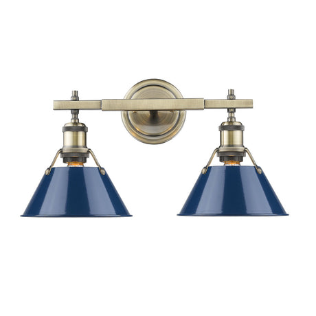 Orwell AB 2 Light Bath Vanity in Aged Brass with Navy Blue Shade