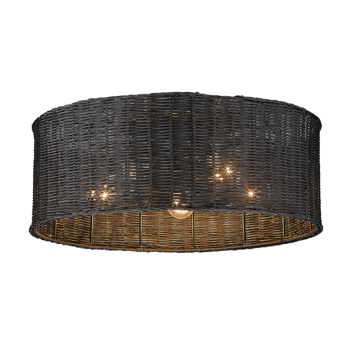Erma 5 Light Flush Mount in Matte Black with Black Wicker Shade