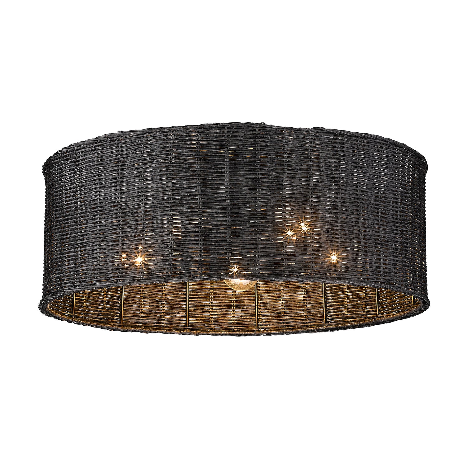 Erma 5 Light Flush Mount in Matte Black with Black Wicker Shade