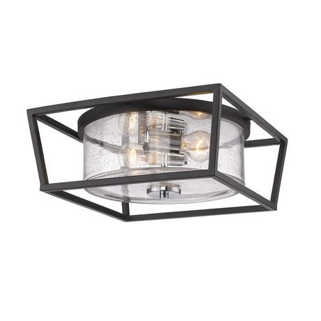 Mercer Flush Mount in Matte Black with Chrome accents and Seeded Glass