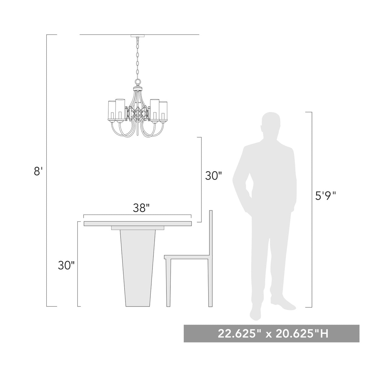 Quincy 5 Light Chandelier in Cordoban Bronze with Clear Glass Shades