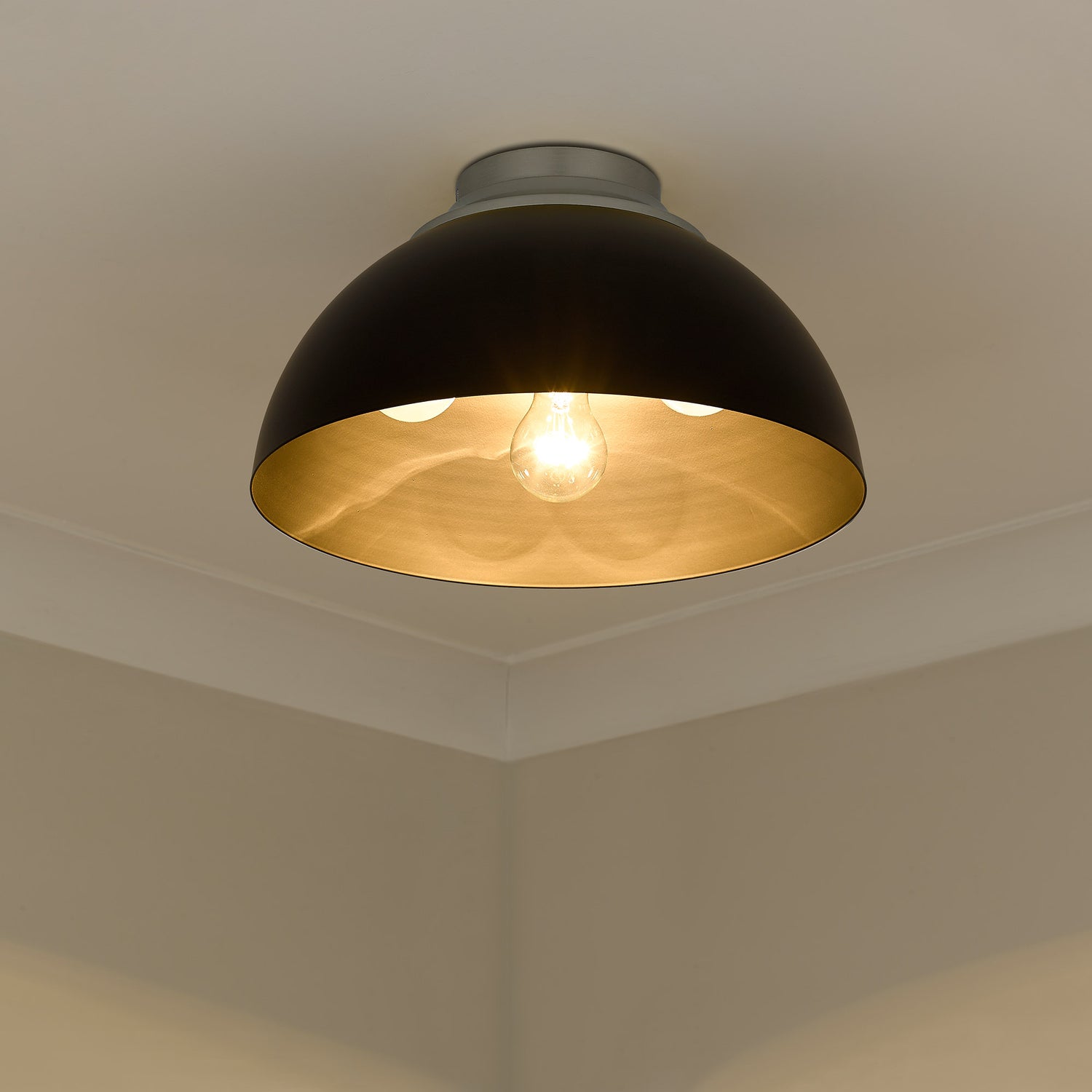 Zoey Flush Mount in Pewter with Matte Black Shade