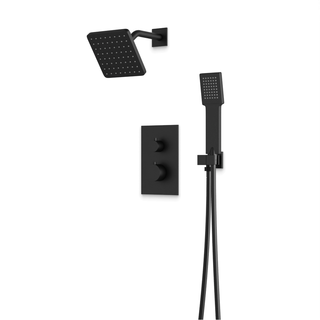 Artos Otella Thermostatic Shower Trim Kit with Shower Head on Angled Arm & Hand Shower Matte Black – TS071BK