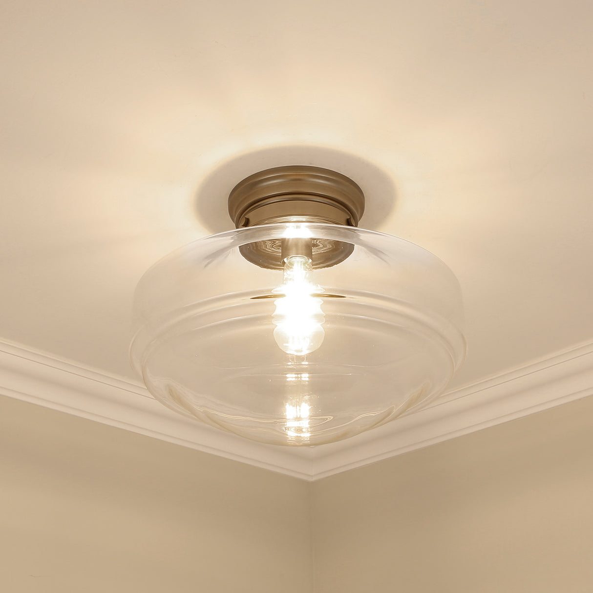 Ingalls Large Semi-Flush in Modern Brass and Clear Glass Shade