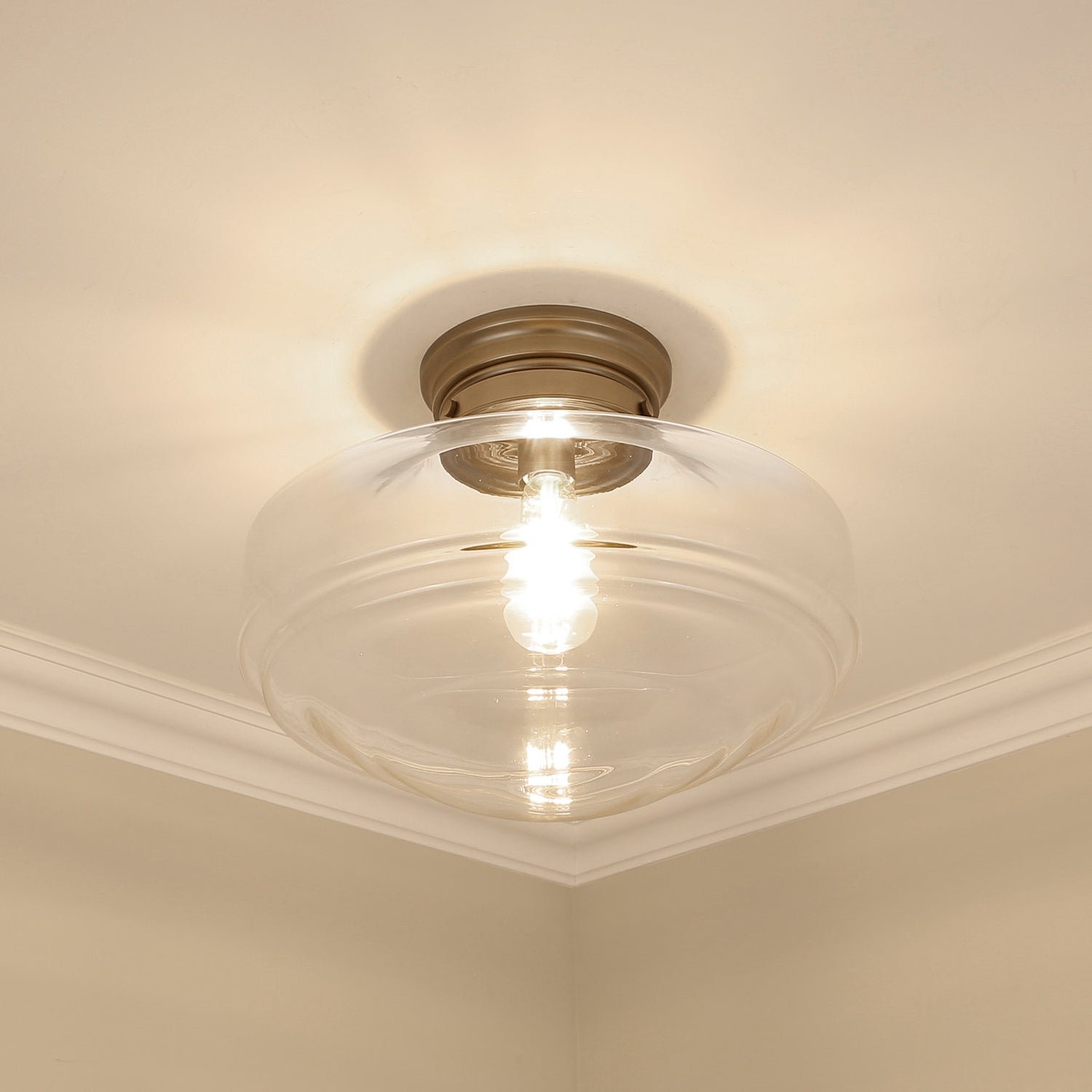 Ingalls Large Semi-Flush in Modern Brass and Clear Glass Shade