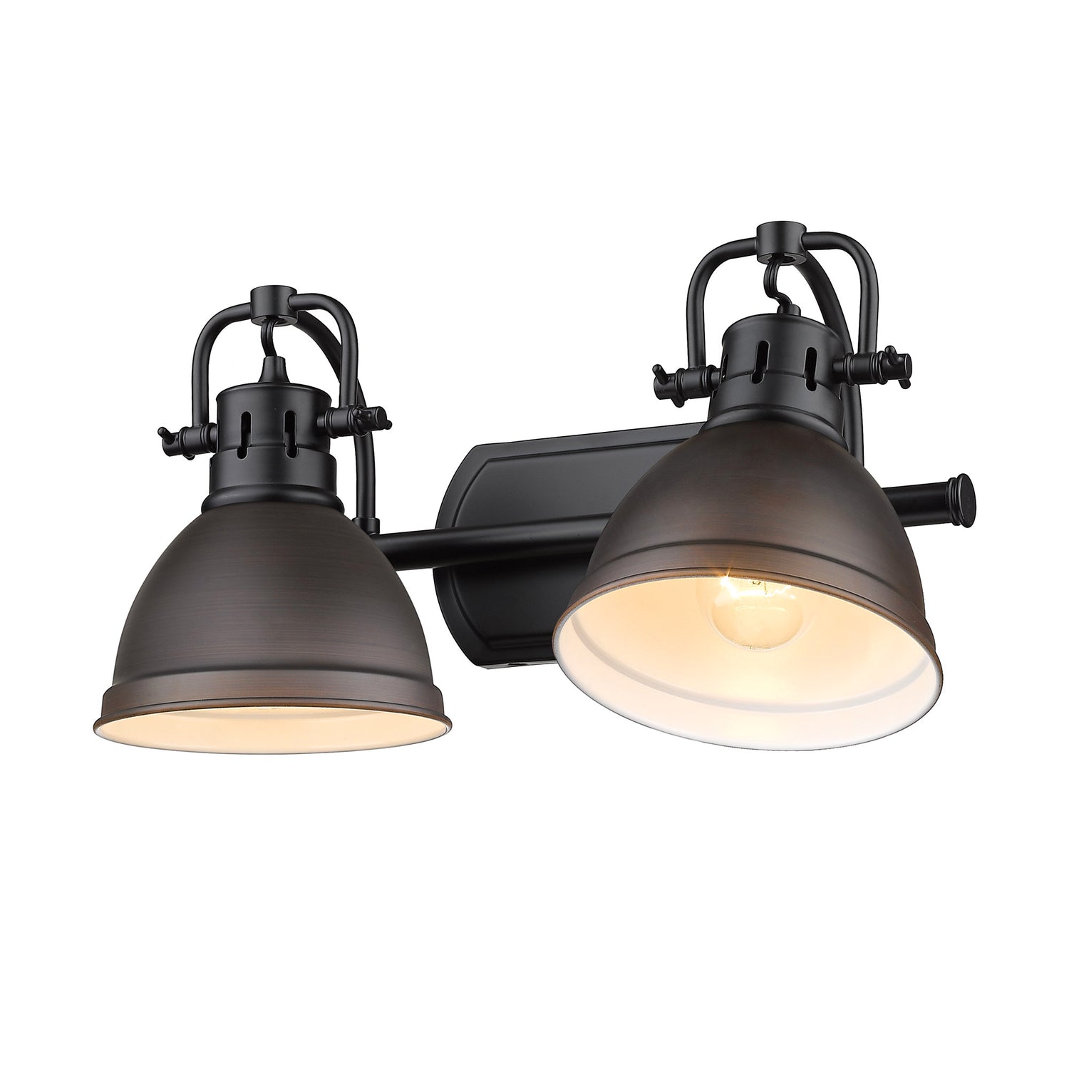 Duncan 2 Light Bath Vanity in Matte Black with Rubbed Bronze Shades
