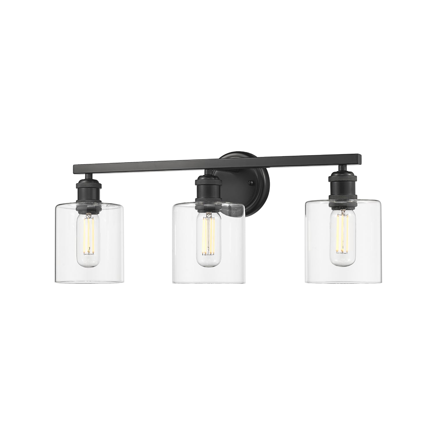 Fisher 3-Light Bath Vanity in Matte Black with Clear Glass Shades