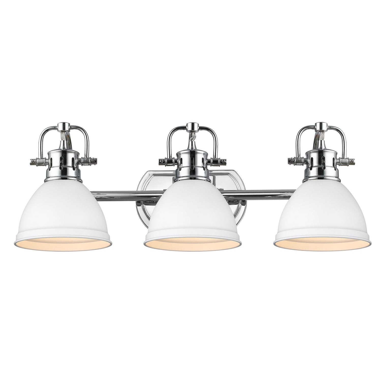Duncan 3 Light Bath Vanity in Chrome with a Matte White Shade