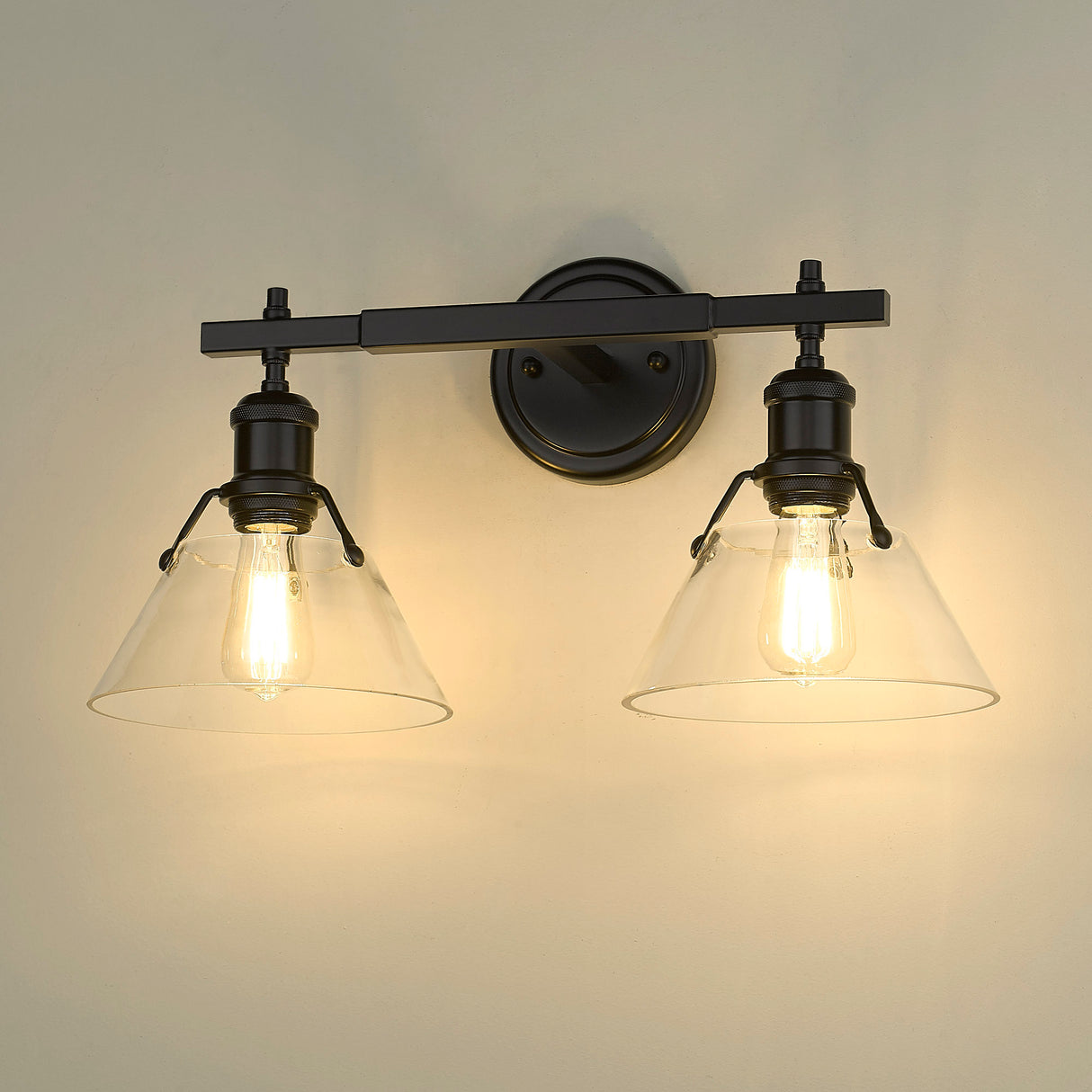 Orwell BLK 2 Light Bath Vanity in Matte Black with Clear Glass Shade