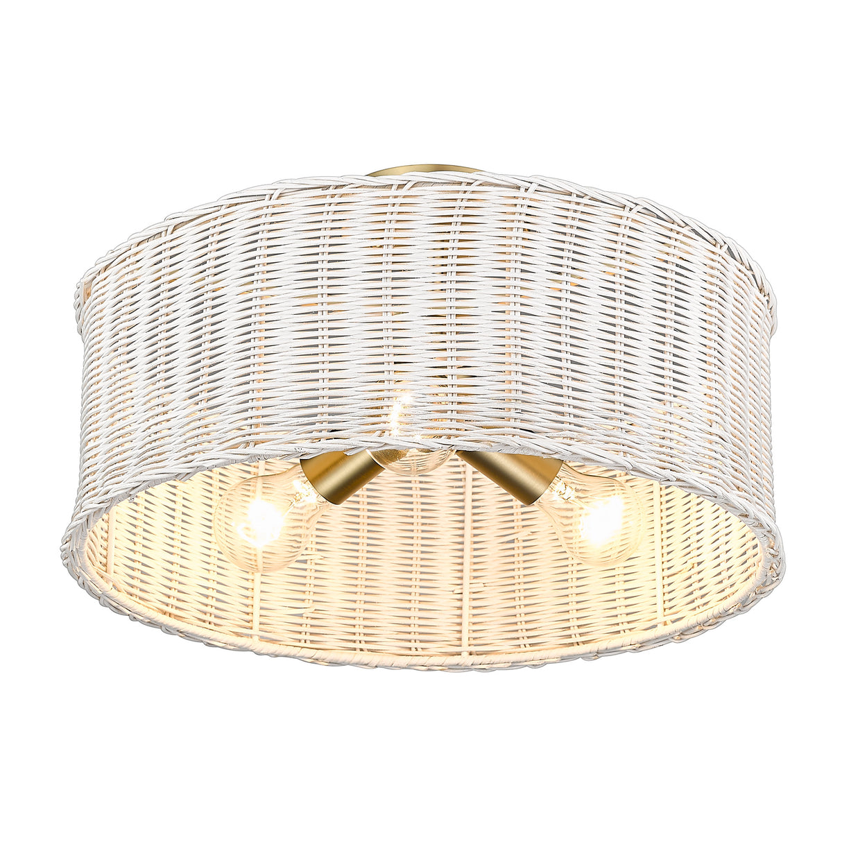 Erma BCB 3 Light Semi-Flush in Brushed Champagne Bronze with White Wicker Shade