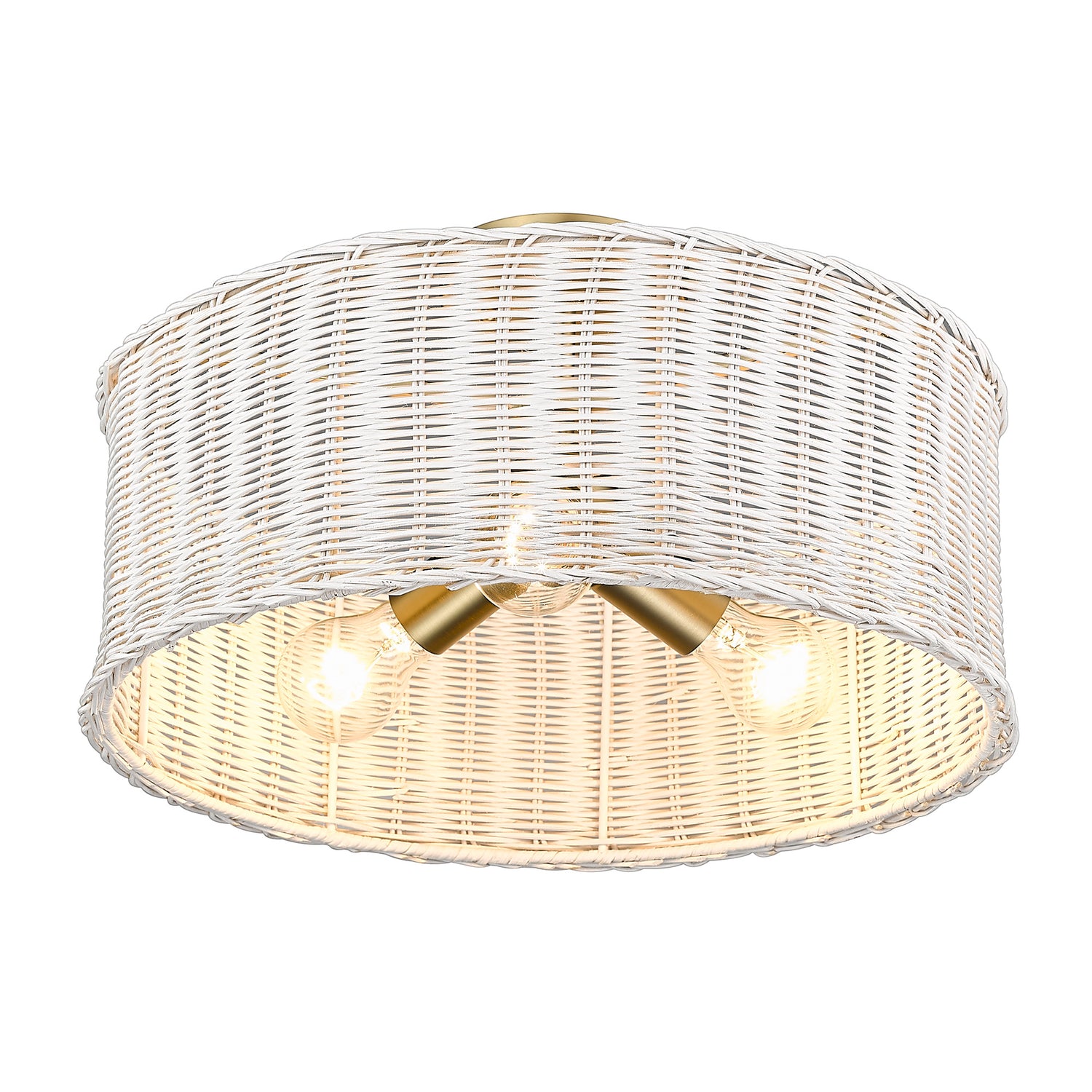 Erma BCB 3 Light Semi-Flush in Brushed Champagne Bronze with White Wicker Shade