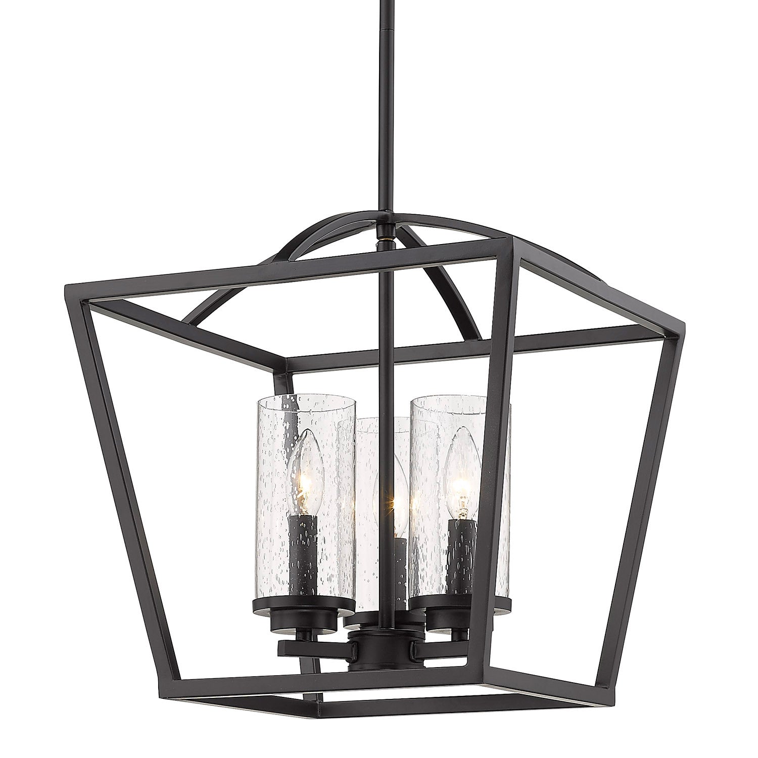 Mercer 3 Light Pendant in Matte Black with Matte Black accents and Seeded Glass