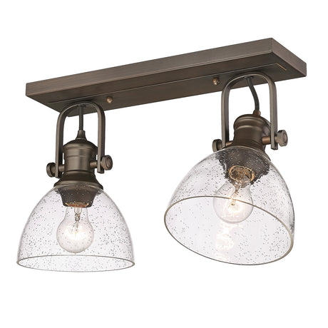 Hines 2-Light Semi-Flush in Rubbed Bronze with Seeded Glass