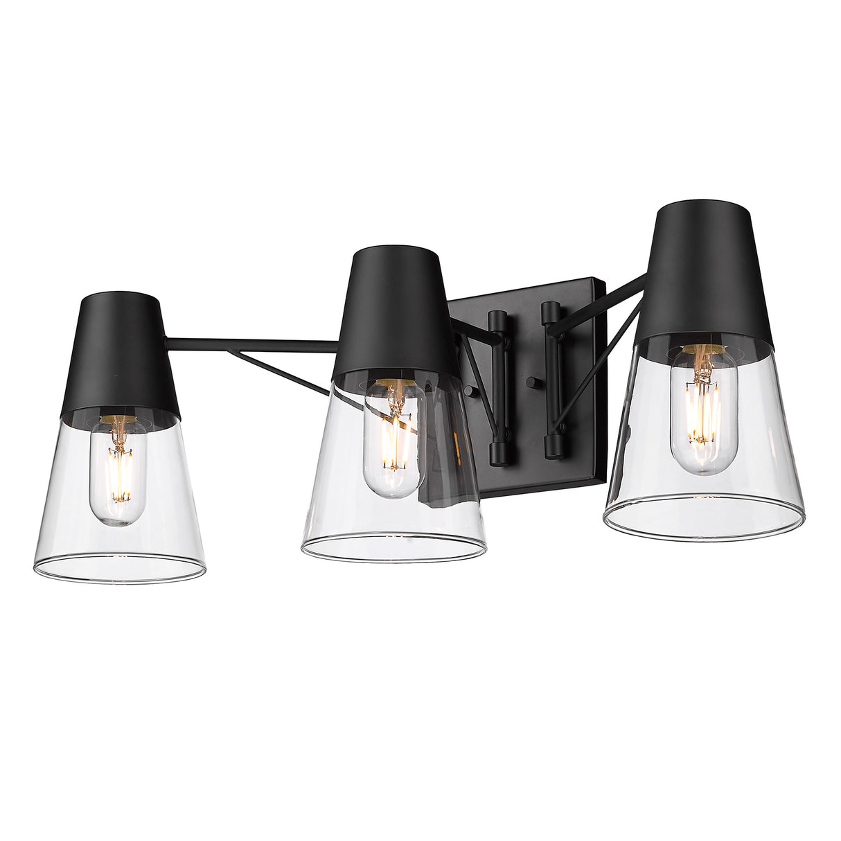 Ryker 3 Light Bath Vanity in Matte Black with Clear Glass Shade
