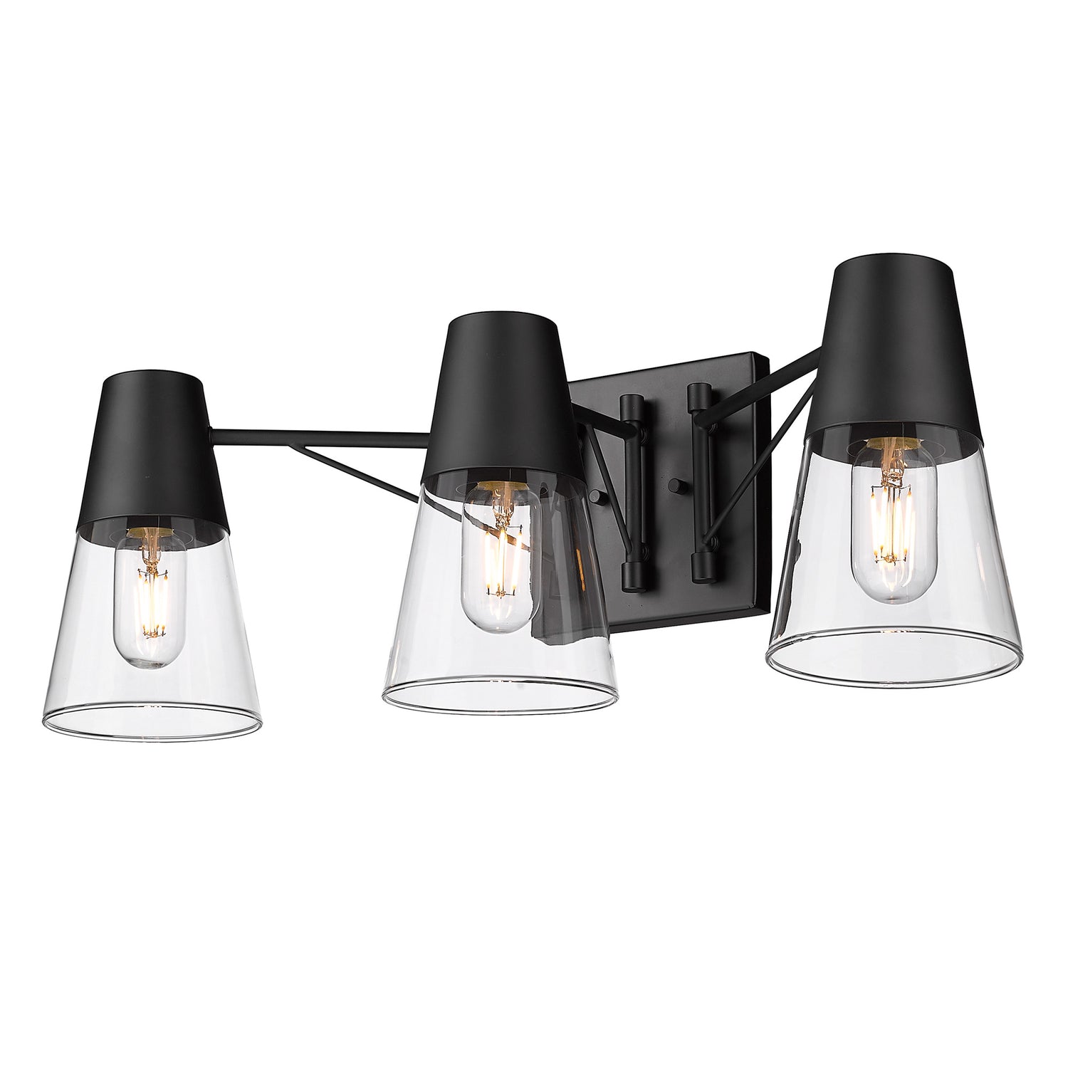 Ryker 3 Light Bath Vanity in Matte Black with Clear Glass Shade