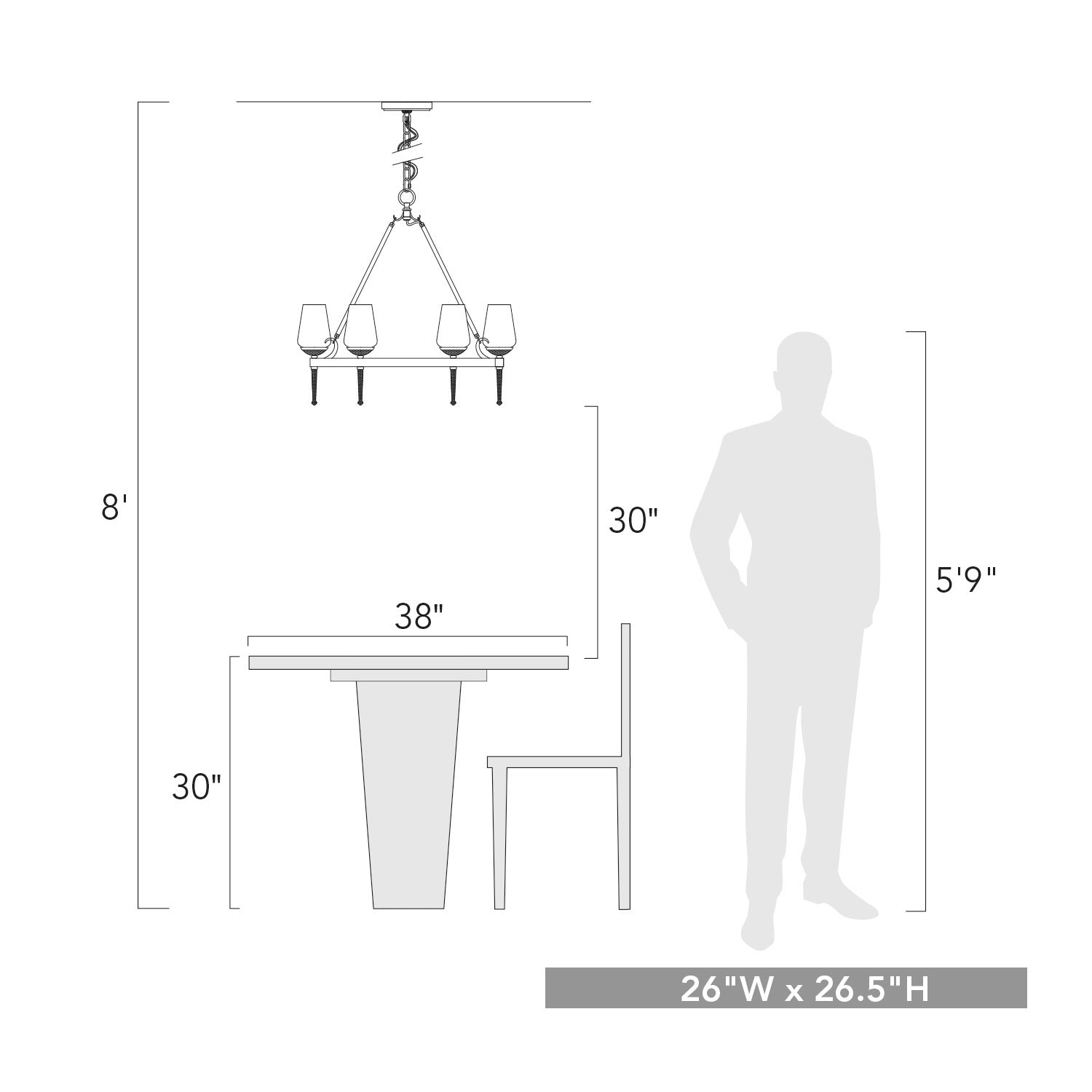 Marcellis 6 Light Chandelier in Dark Natural Iron with Clear Glass