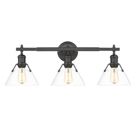 Orwell BLK 3 Light Bath Vanity in Matte Black with Clear Glass Shade