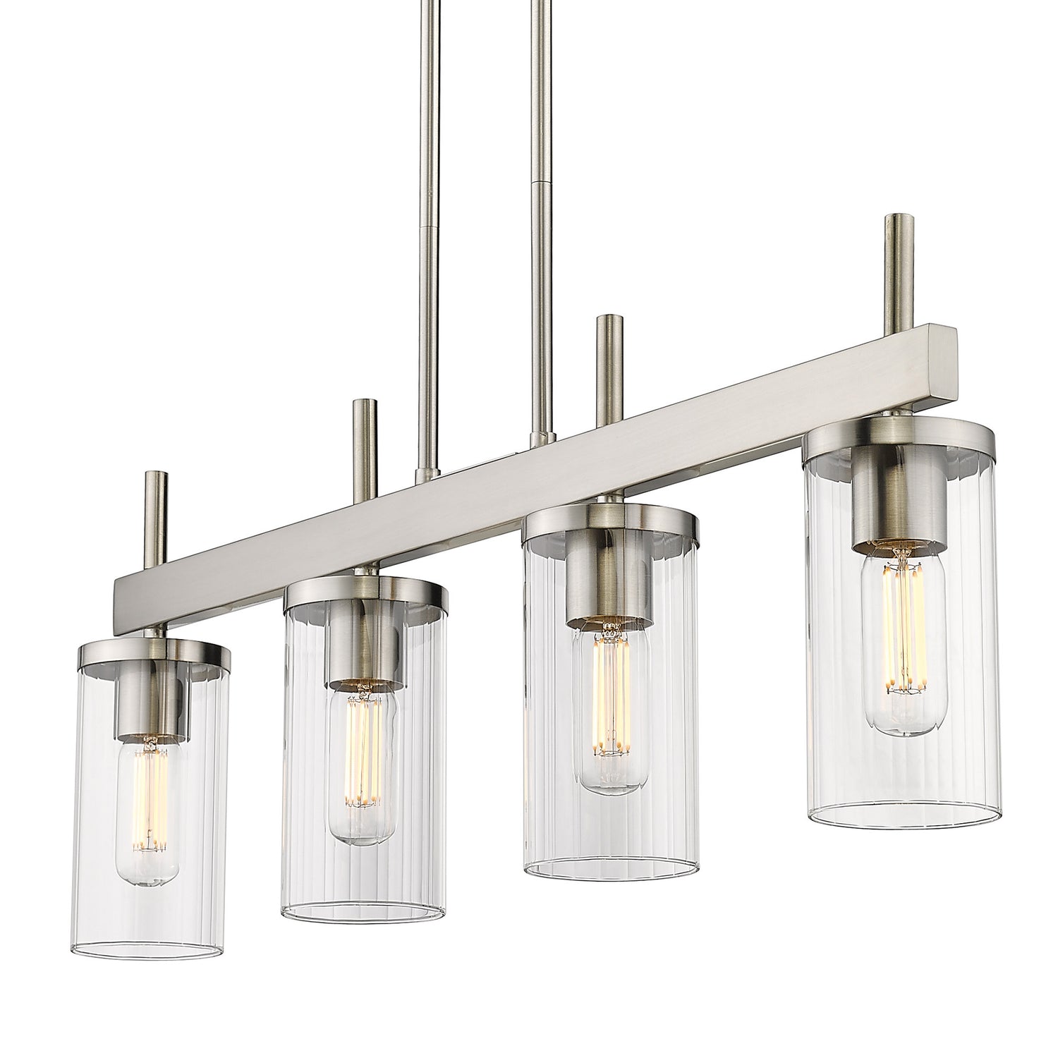 Winslett Linear Pendant in Pewter with Ribbed Clear Glass Shades