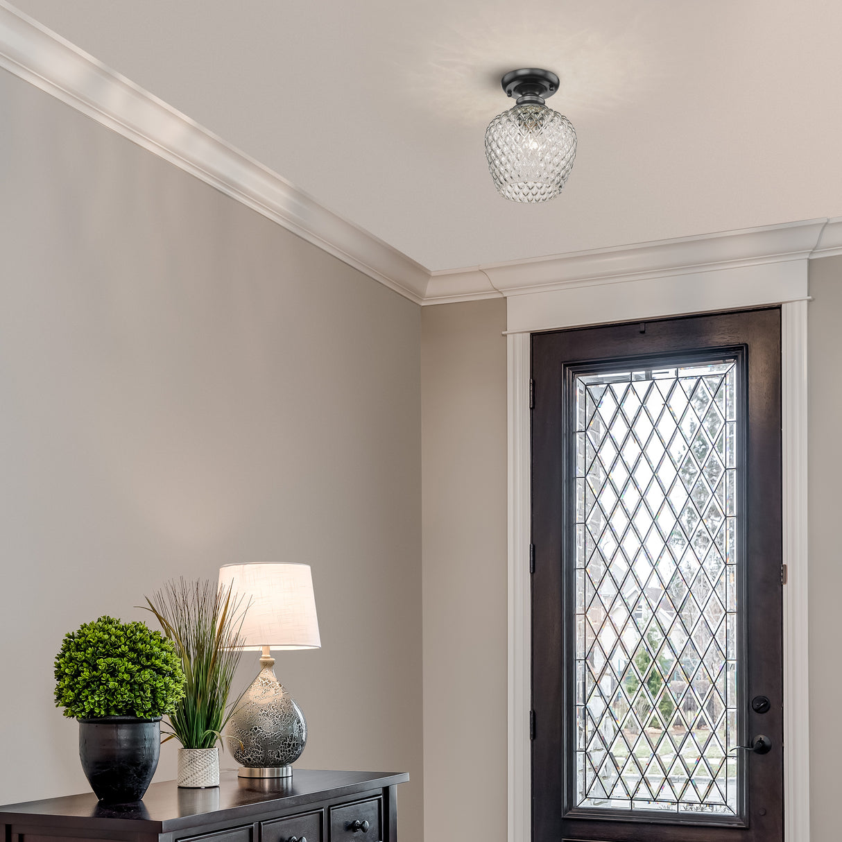 Adeline Semi-Flush in Matte Black with Clear Glass Shade