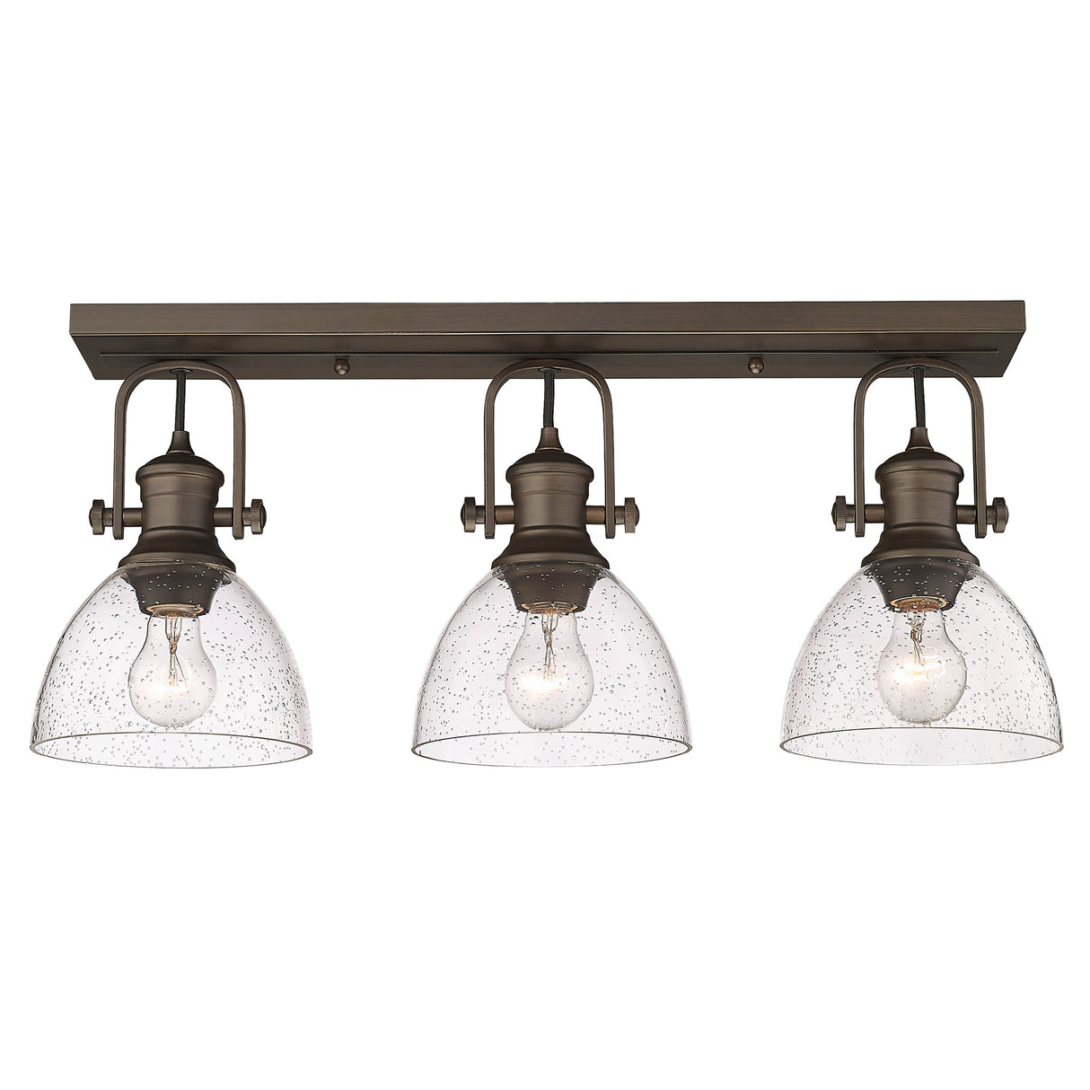 Hines 3-Light Semi-Flush in Rubbed Bronze with Seeded Glass