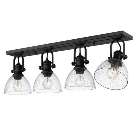 Hines 4 Light Semi-Flush in Matte Black with Seeded Glass Shade