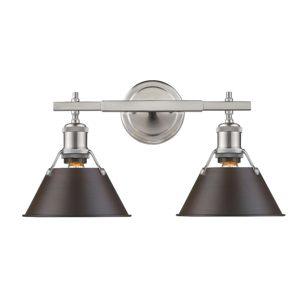 Orwell PW 2 Light Bath Vanity in Pewter with Rubbed Bronze Shade