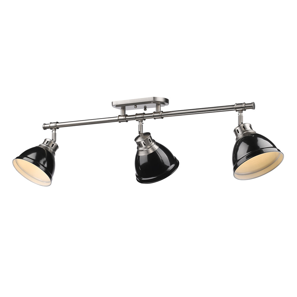 Duncan 3 Light Semi-Flush - Track Light in Pewter with Black Shades