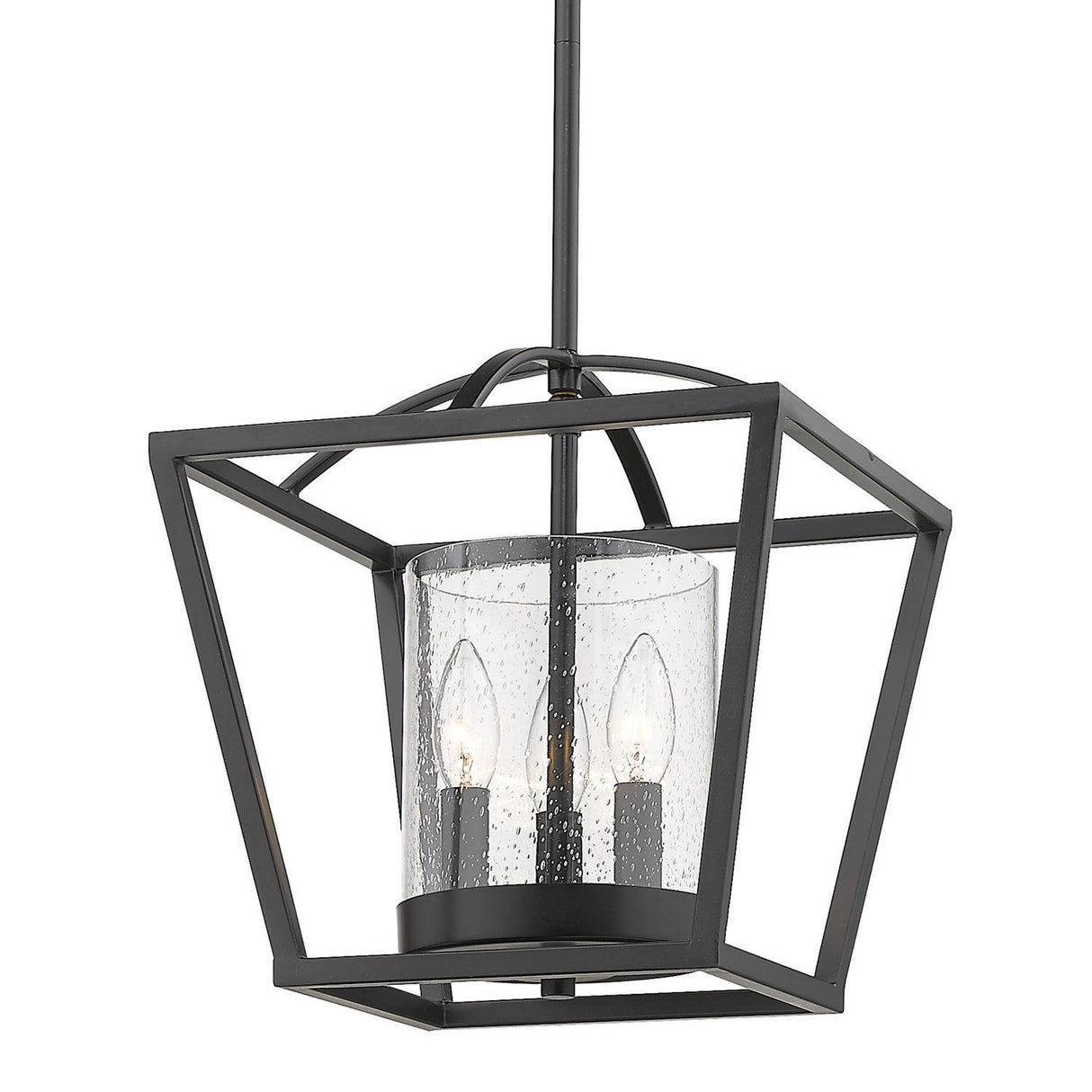 Mercer Semi-Flush in Matte Black with Matte Black accents and Seeded Glass