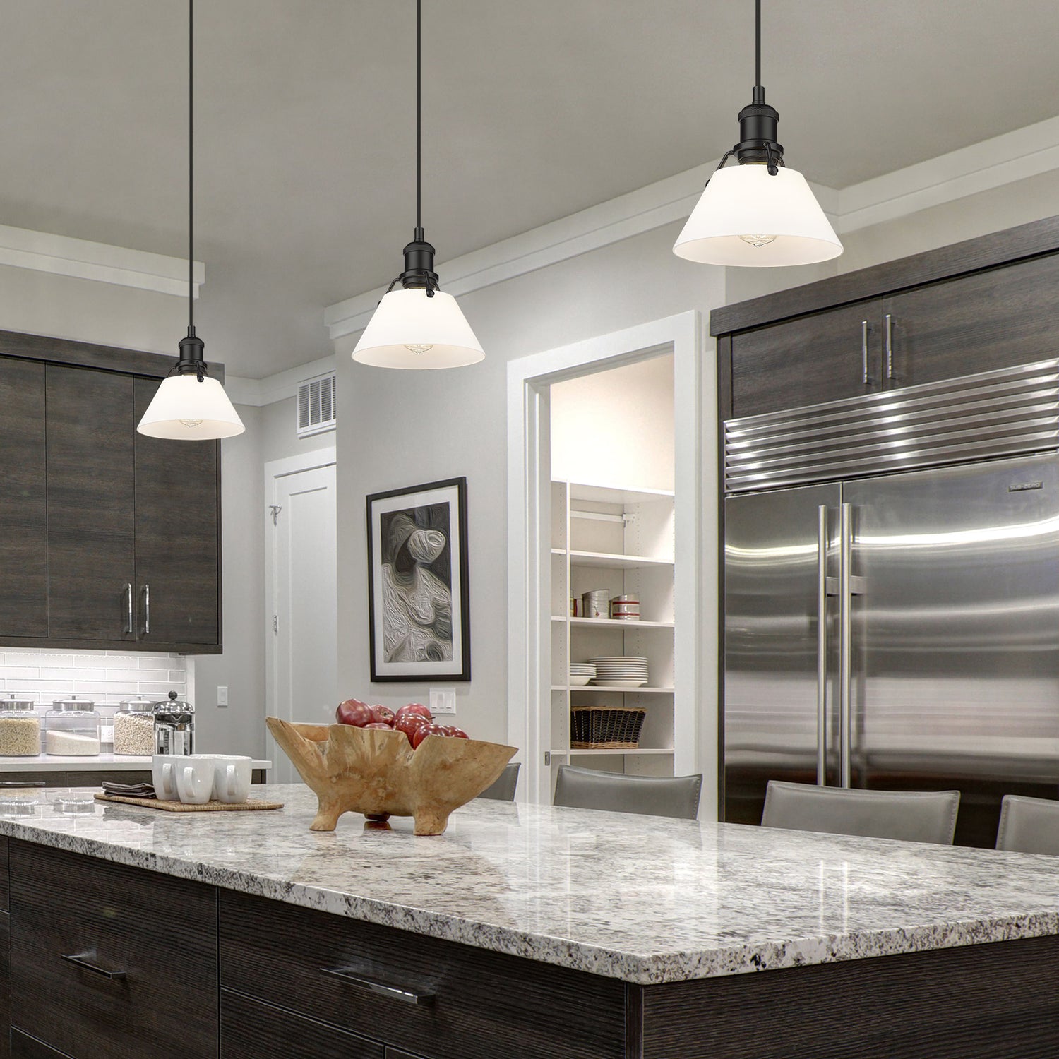 Orwell BLK Small Pendant in Matte Black with Opal Glass Shade