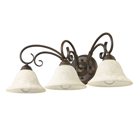 Homestead 3 Light Bath Vanity in Rubbed Bronze with Tea Stone Glass
