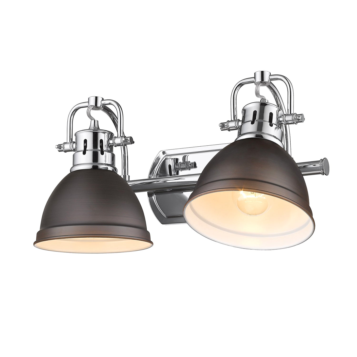 Duncan 2 Light Bath Vanity in Chrome with Rubbed Bronze Shades