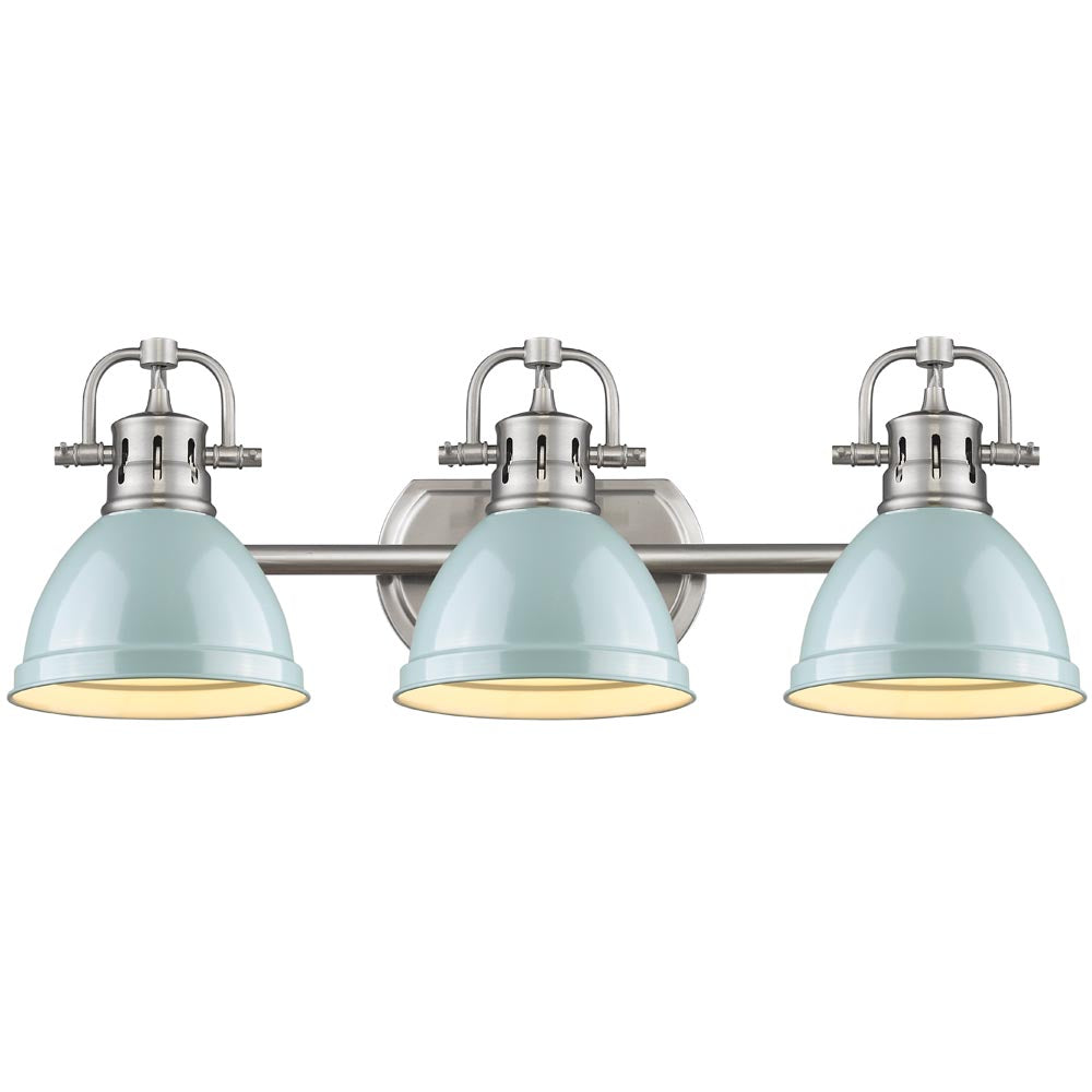 Duncan 3 Light Bath Vanity in Pewter with a Seafoam Shade
