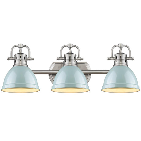 Duncan 3 Light Bath Vanity in Pewter with a Seafoam Shade