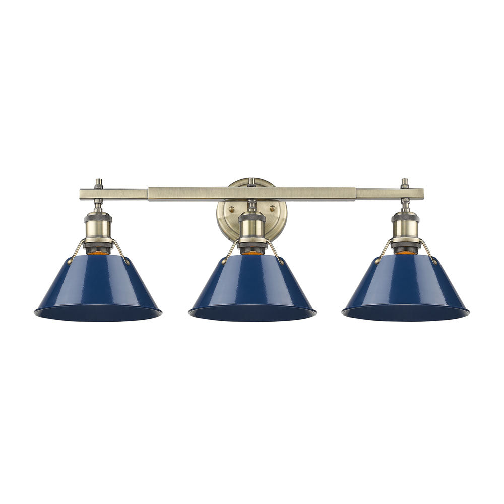 Orwell AB 3 Light Bath Vanity in Aged Brass with Navy Blue Shade