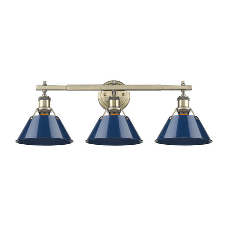 Orwell AB 3 Light Bath Vanity in Aged Brass with Navy Blue Shade