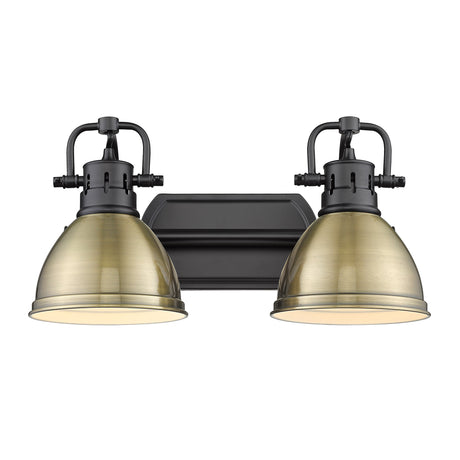 Duncan 2 Light Bath Vanity in Matte Black with Aged Brass Shades