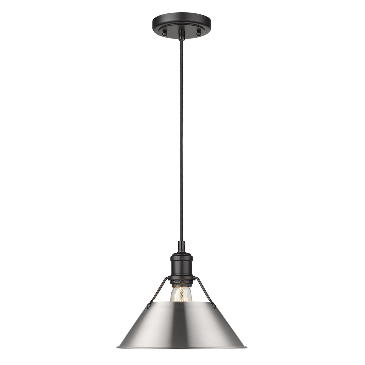 Orwell BLK 1 Light Pendant - 10" in Matte Black with Pewter Shade