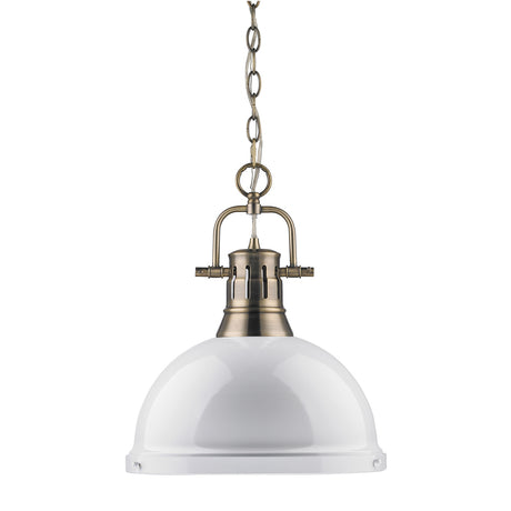 Duncan 1 Light Pendant with Chain in Aged Brass with a White Shade