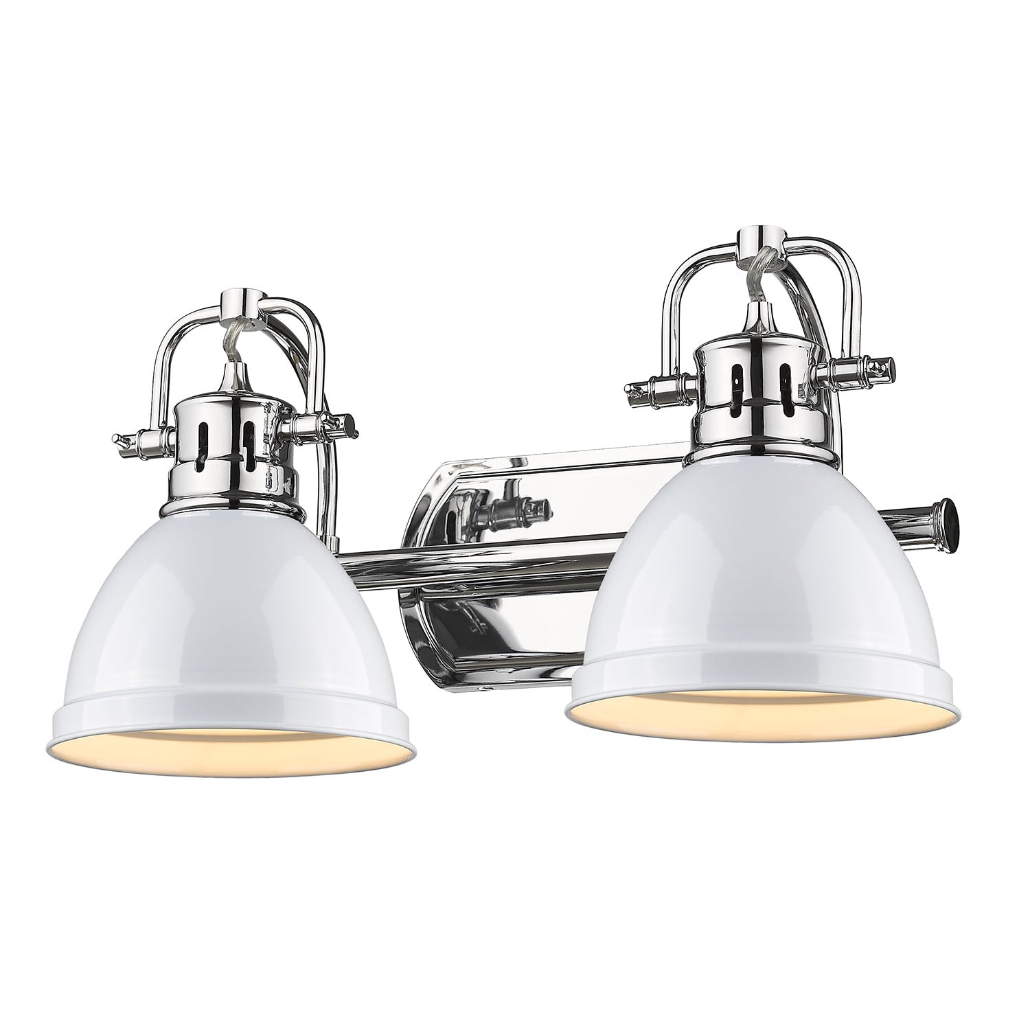 Duncan 2 Light Bath Vanity in Chrome with White Shades