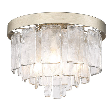 Ciara WG 3 Light Flush Mount in White Gold with Hammered Water Glass Shade