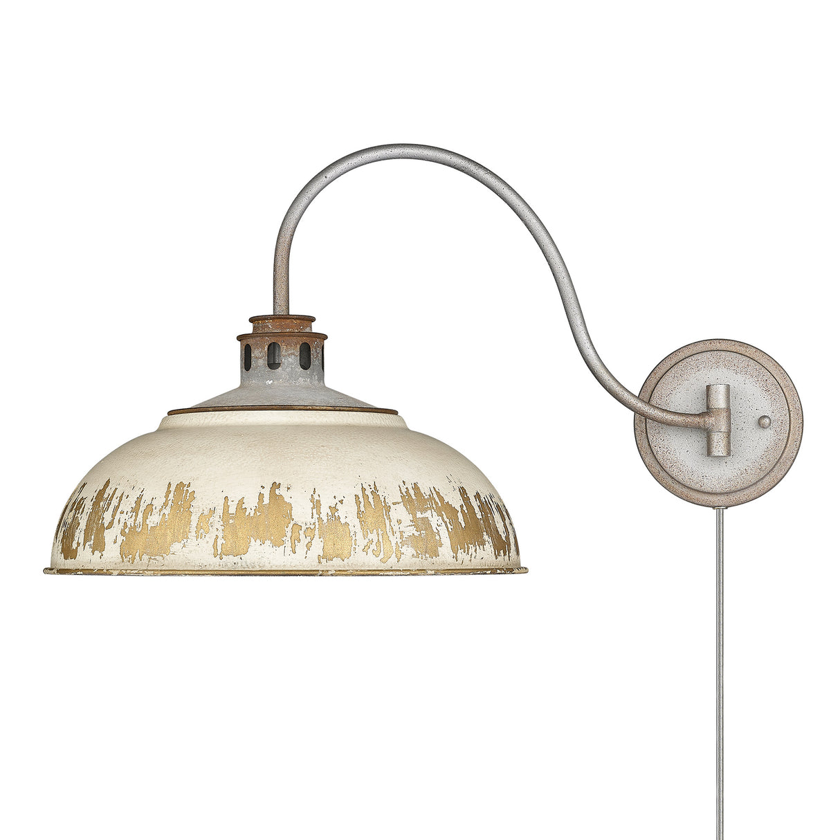 Kinsley 1 Light Articulating Wall Sconce in Aged Galvanized Steel with Antique Ivory Shade