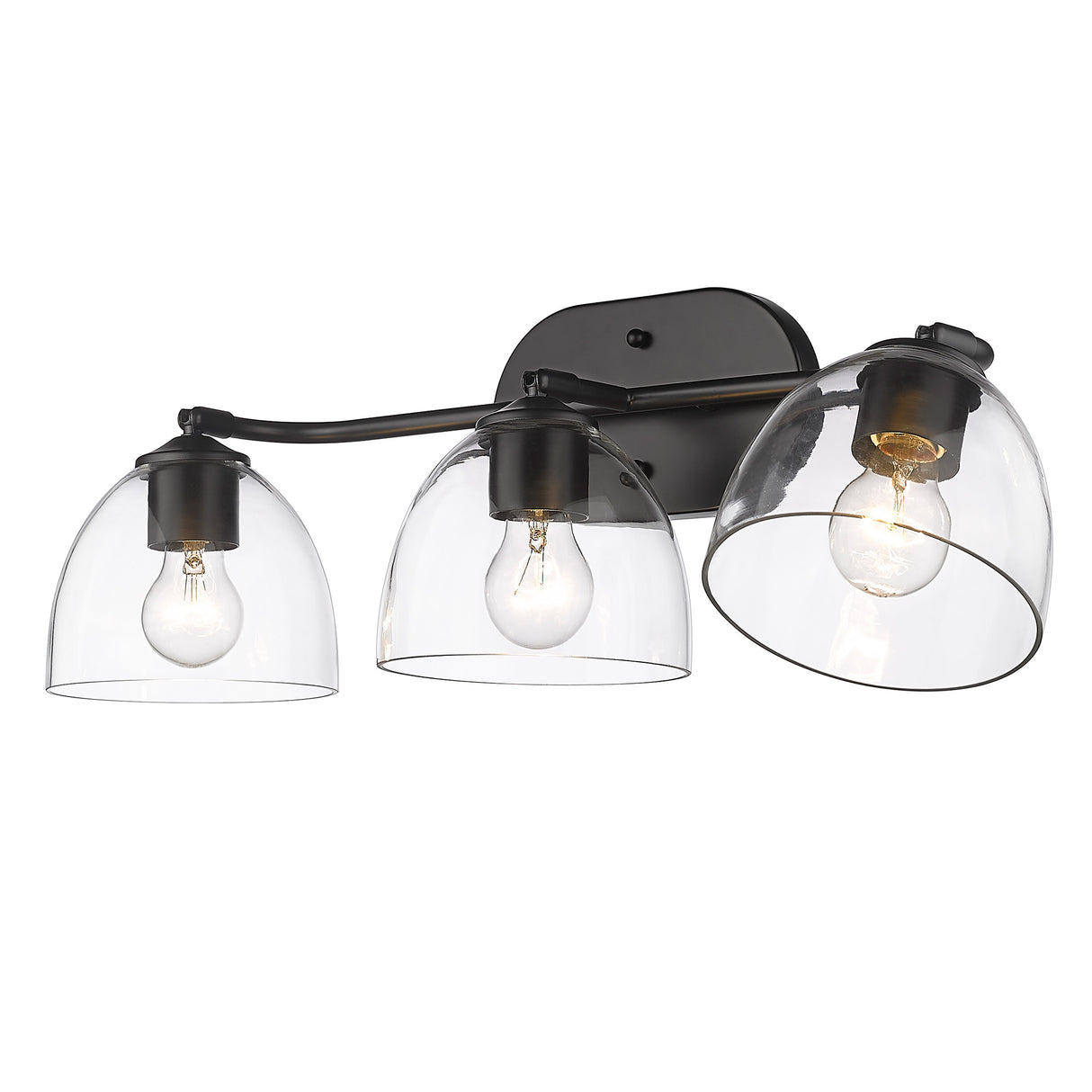 Roxie 3 Light Bath Vanity in Matte Black with Matte Black Accents and Clear Glass Shade
