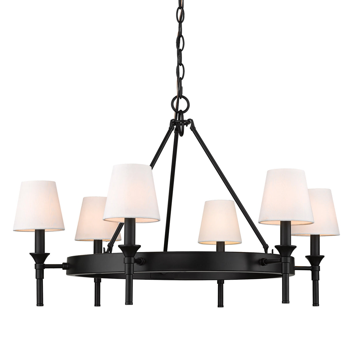 Edinburgh 6 Light Chandelier in Matte Black with Modern White Shade
